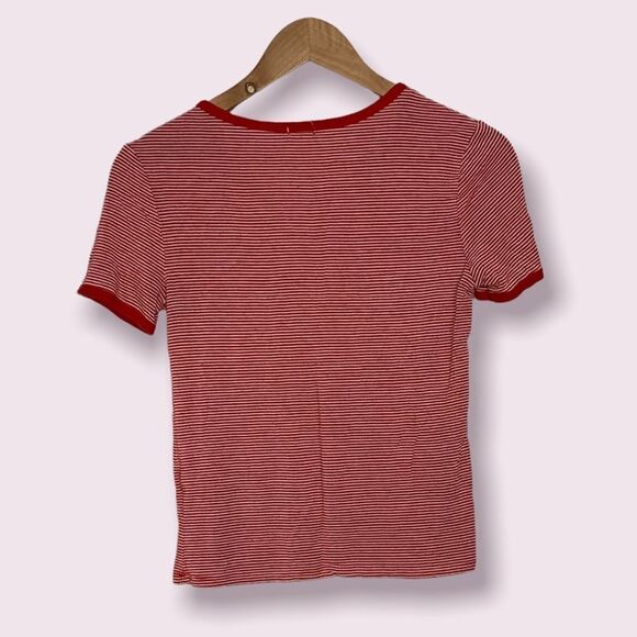 Garage Red Striped Cropped T Shirt - Picture 2 of 2